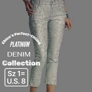 WOMENS CHICOS PLATINUM DENIM PANTS TO-GLAM-IN NEW YEARS EVE PARTY CAPRI JEANS